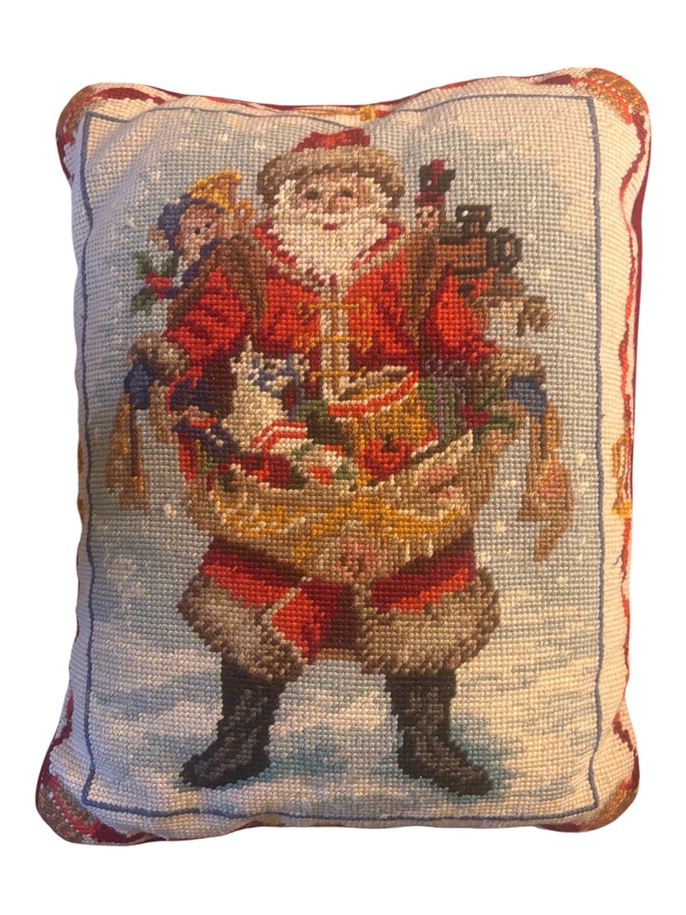 Festive vintage Santa Needlepoint Holiday Pillow - 12X15 excellent condition